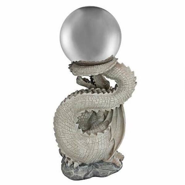 Dragon Statue with Gazing Orb Globe Ball Garden Sculpture moonlight